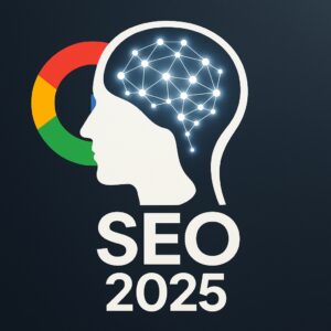 Grafik mit einem Kopf, der ein Netzwerk von Verbindungen darstellt, neben dem Google-Logo.